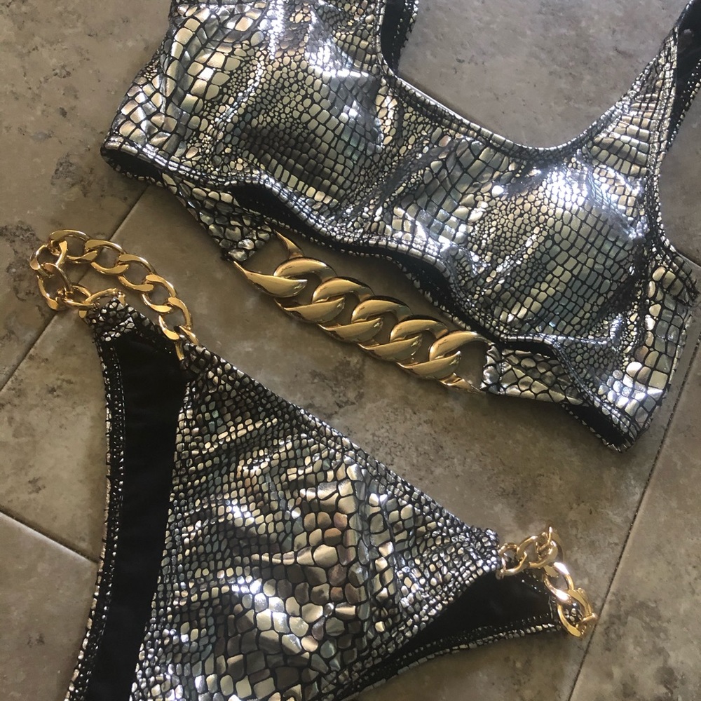 Zaful New! Silver Snakeprint Bikini Swimsuit Set - Picture 8 of 8